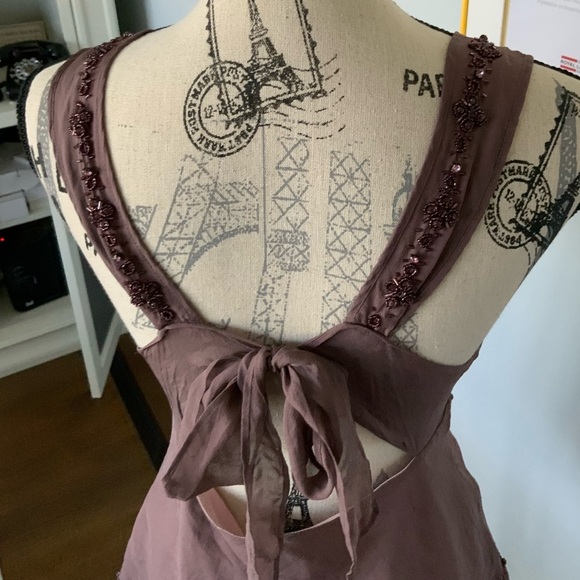 TED BAKER Silk Purple Mauve Beaded V-Neck Tie Back Sleeveless Blouse SZ Small - Picture 16 of 16
